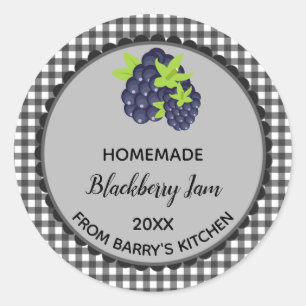 Editable Black Gingham Blackberry Jam Labels