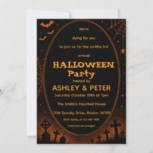 Editable Black & Orange Halloween Party Invitation
