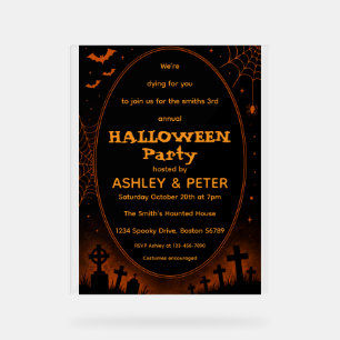 Editable Black & Orange Halloween Party Invitation Acrylic Sign