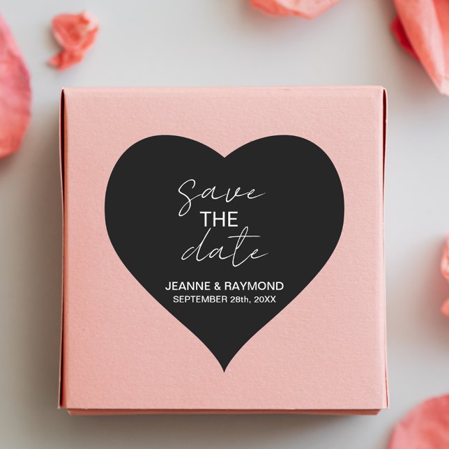 Editable Black Save the date Wedding Announcement  Heart Sticker (Editable black save the date heart sticker adds bold personalized charm to wedding announcements.)