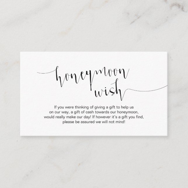 Editable Black Script, Wedding Honeymoon Wish Enclosure Card (Front)