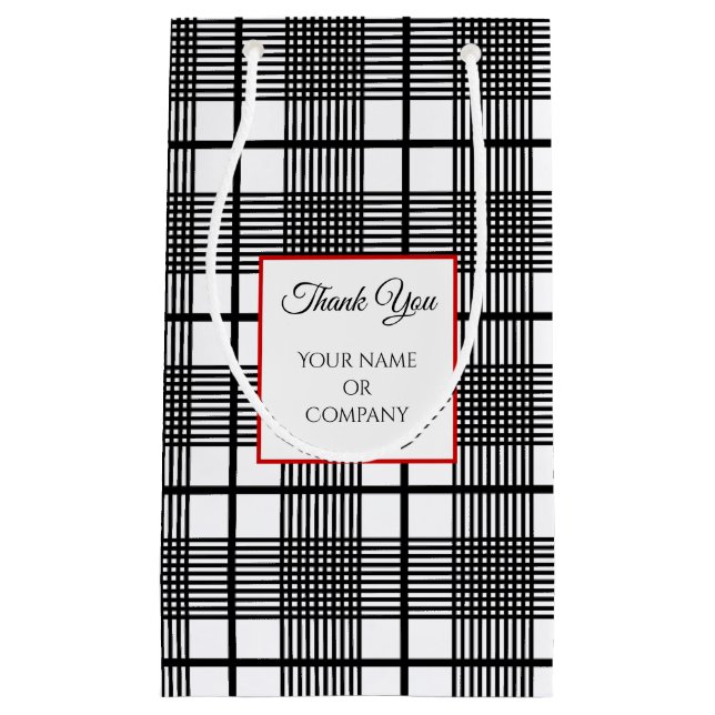 Editable Black White Glen Plaid Pattern Gift Bag (Front)