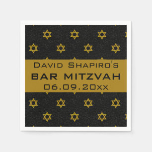 Editable Blue and Gold Star of David Bar Mitzvah Napkin