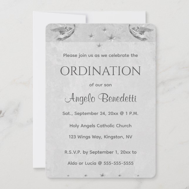 Editable Blue Angels Stars Ordination  Invitation (Front)
