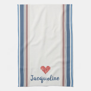 Editable Blue Beige Striped Kitchen Towel