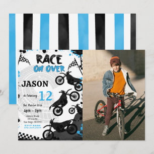 Editable Blue Bike Birthday Photo Invitation 