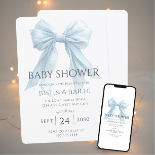 Editable Blue Bow Girl Coquette Baby Shower Invitation