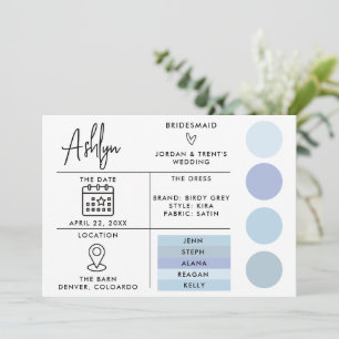 Editable Blue Bridesmaids Info Card for Wedding 