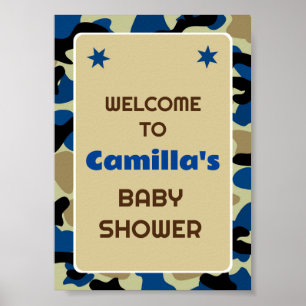Editable Blue Camo Party Welcome Sign