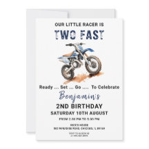 Editable Blue Dirt Bike 2nd Birthday Invitation