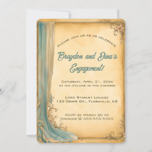 Editable Blue Drape and Flowers Invitation