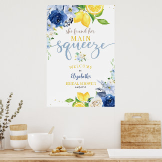 Editable Blue Floral Lemon Bridal Shower She Found Poster