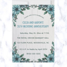 Editable Blue Flowers on Grey Wood Anniversary