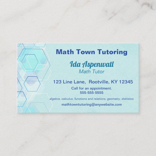 Editable Blue Geometrical Math Tutor Business Card (Front)