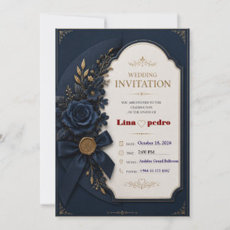 Editable Blue & Gold Wedding Invitation Template