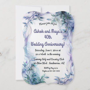 Editable Blue Leaves and Violet Waves Invitation 