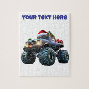 Editable Blue Monster Truck Christmas Puzzle 