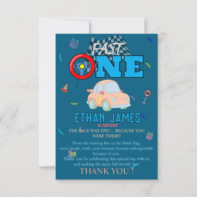Editable Blue Racing Boy 1st Birthday Invitation (Front)