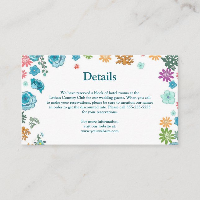 Editable Blue Roses Details of the Wedding Enclosure Card (Front)