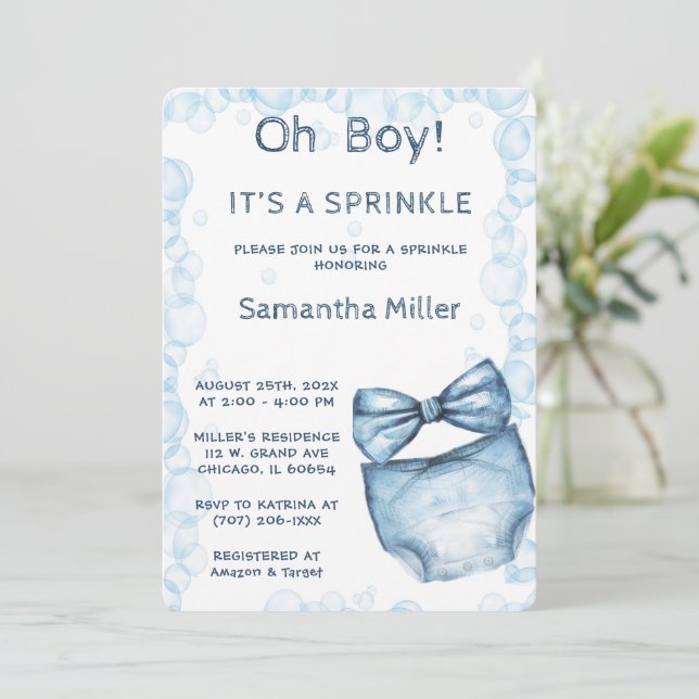 Editable Blue Sprinkle Baby Shower  Invitation (Standing Front)