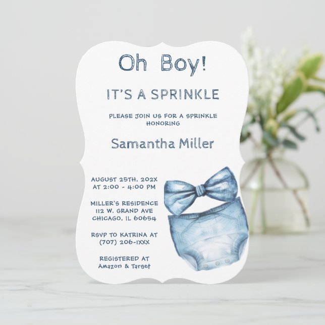 Editable Blue Sprinkle Baby Shower  Invitation (Standing Front)