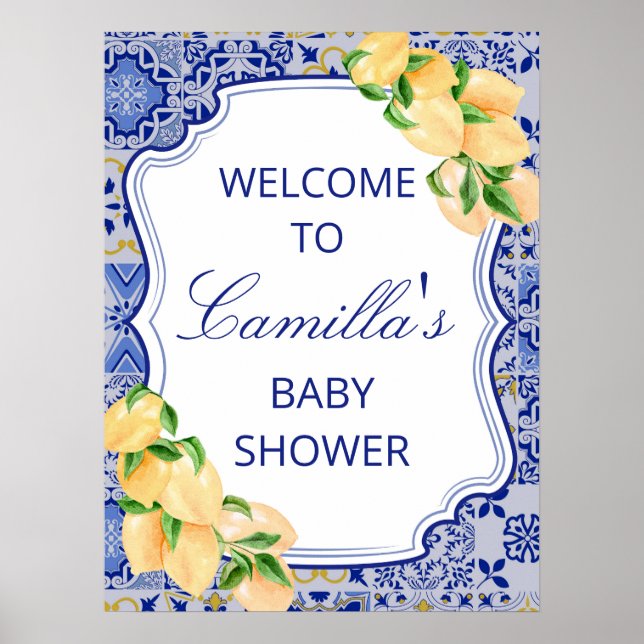 Editable Blue Tiles Lemon Citrus Sign (Front)