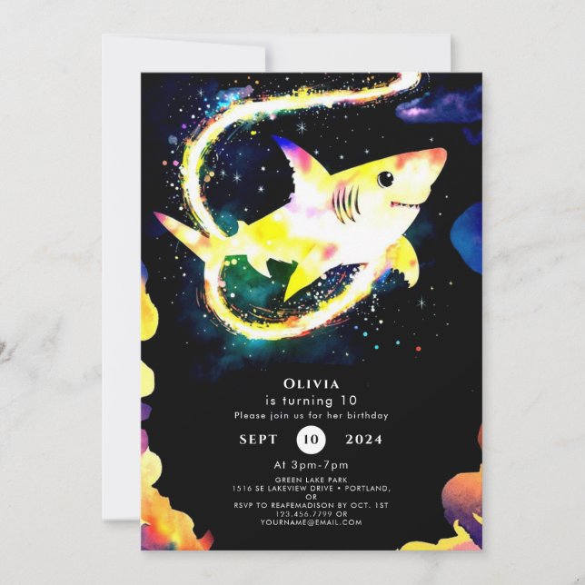 Editable Blue Whimsical Shark Birthday Invitation (Front)