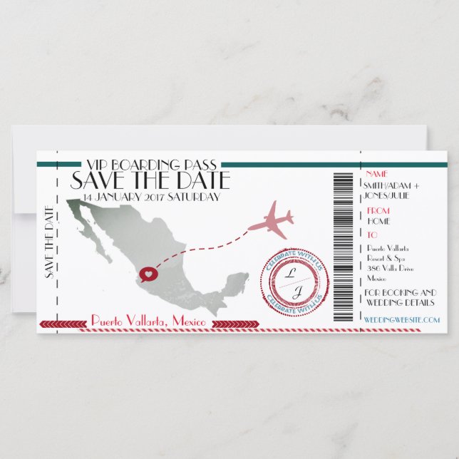 Editable Boarding Pass Save the Date (Front)