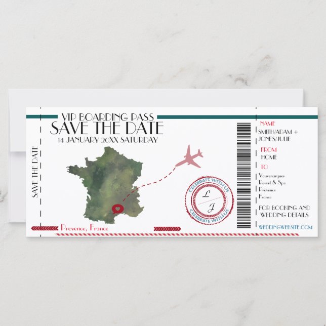 Editable Boarding Pass Save the Date (Front)