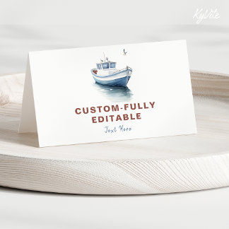 Editable Boat Nautical Folded Food Tent Card - Boy