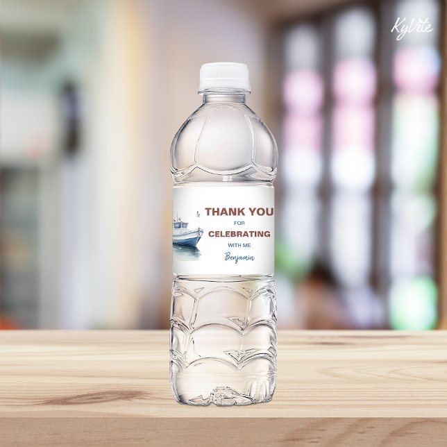 Editable Boat Nautical Water Bottle Label - Boy (Creator Uploaded)