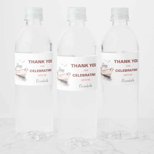 Editable Boat Nautical Water Bottle Label - Girl (Bottles)