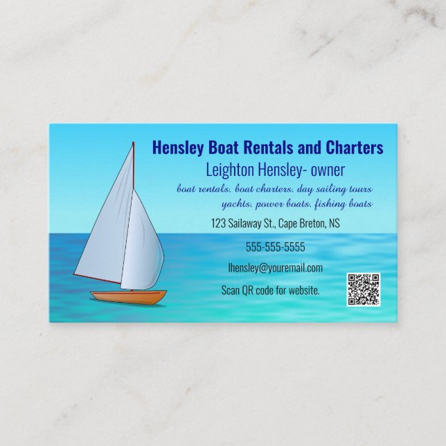 Editable Boat Rentals and Charters Business Card (Front)