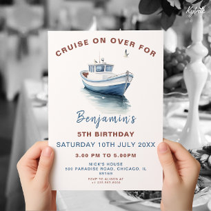 Editable Boat Theme Birthday Invitation - Boy