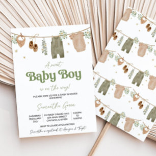 Editable Boho It's a Boy Baby Clothes Baby Shower Invitation