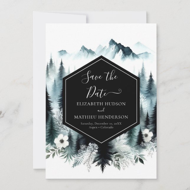 Editable Boho Mountain Wedding Save The Date (Front)