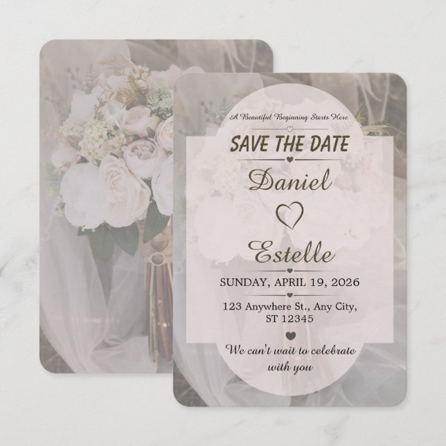 Editable Boho Neutral Wedding Save The Date Card (Front/Back)