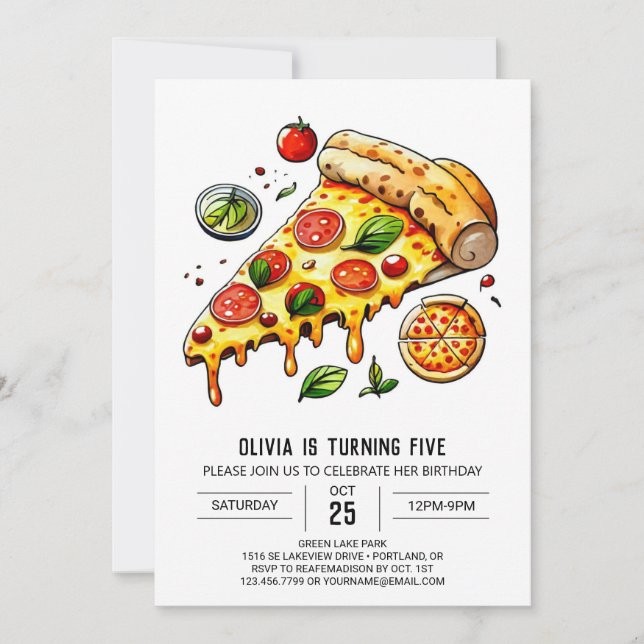 Editable Boho Pizza Birthday Invitation (Front)