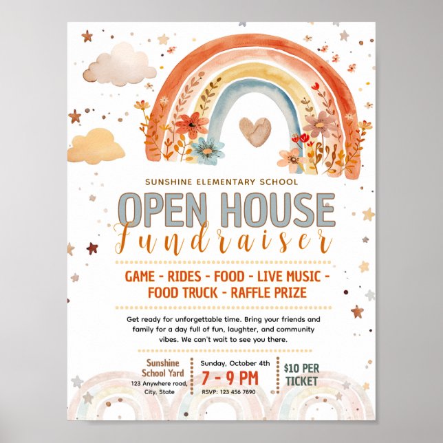 Editable boho rainbow fundraiser flyer poster (Front)