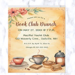 Editable Book Club Brunch Invitation<br><div class="desc">This editable invitation card features an illustration of tea cups, books and snacks at the bottom and flowers in the top left corner. The details of the event are set against a watercolour background and are editable, so change the info and the font style, size and colour. On the back...</div>