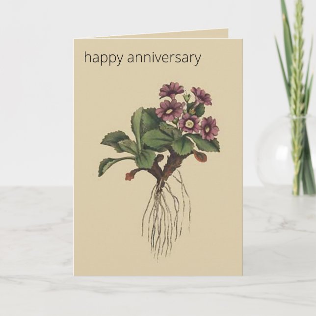 Editable Botanical Mountain Primula Greeting Card (Front)