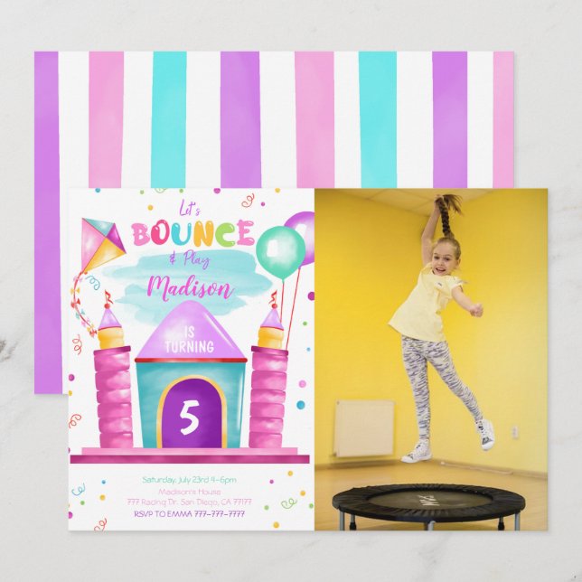 Editable Bounce Birthday Photo Invitation (Front/Back)