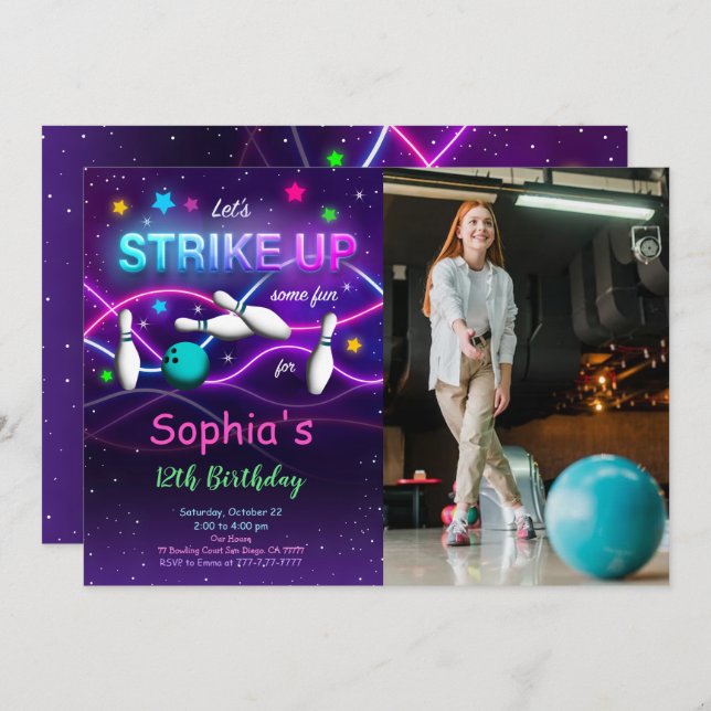 Editable Bowling Photo Invitation (Front/Back)