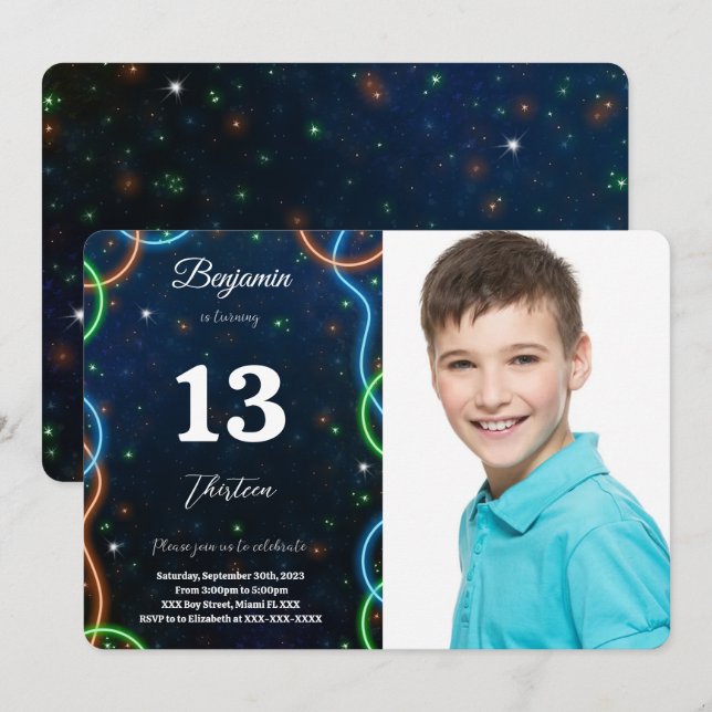 Editable Boy Birthday Photo Invitation (Front/Back)
