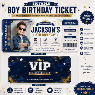 Editable Boy Birthday Ticket Invitation with Photo