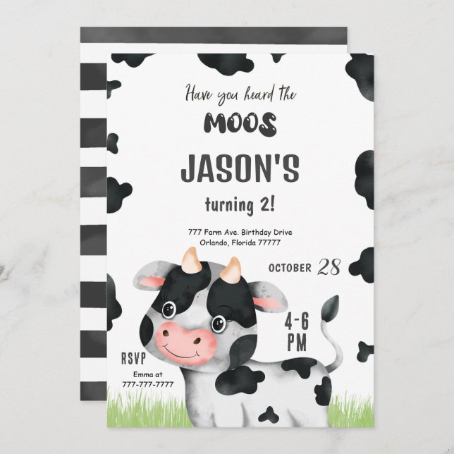 Editable Boy Cow Birthday Invitation (Front/Back)