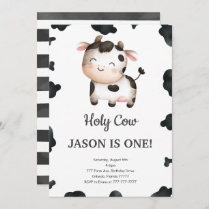 Editable Boy Cow Birthday Invitation