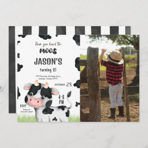 Editable Boy Cow Birthday Photo Invitation