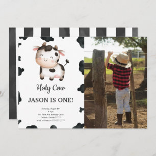 Editable Boy Cow Birthday Photo Invitation