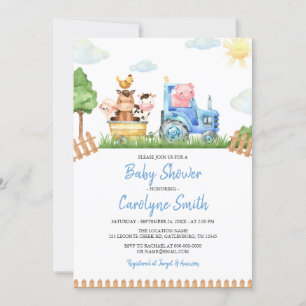 Editable Boy Farm Animals Baby Shower Invitation